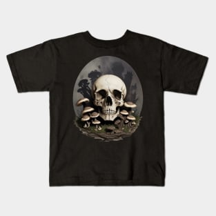 Skull with Mushrooms Kids T-Shirt